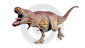 Agressive Tyrannosaurus Rex or T_Rex scientifc and realistic reconstitution isolated on a white background. 3D rendering photo