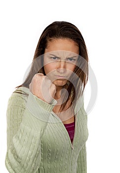 Agressive woman over white background