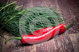 Agretti And Chili Peppers