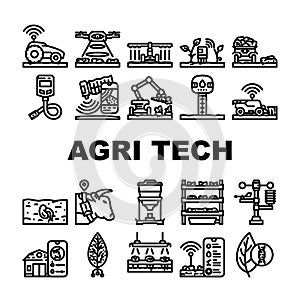 agri tech precision drones iot icons set vector