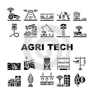 agri tech precision drones iot icons set vector