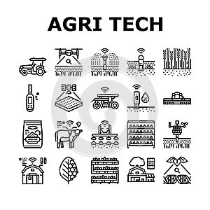 agri tech precision drones iot icons set vector