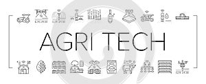 agri tech precision drones iot icons set vector