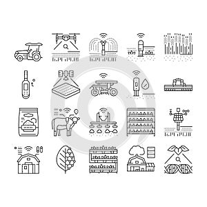 agri tech precision drones iot icons set vector