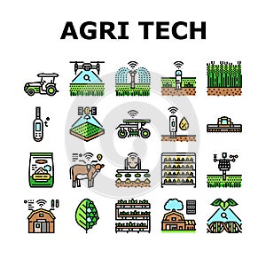 agri tech precision drones iot icons set vector