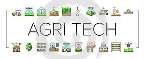 agri tech precision drones iot icons set vector
