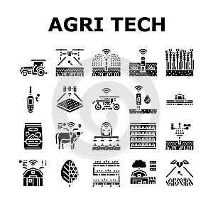 agri tech precision drones iot icons set vector