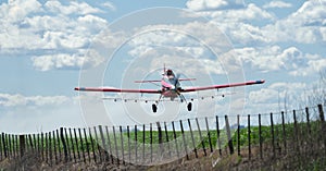 Agricultural aircraft over corn field