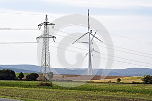 Agricultural area with wind turbines