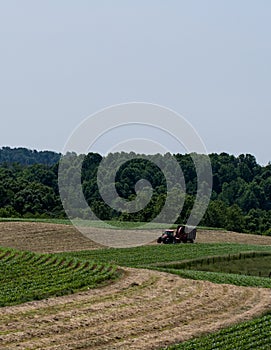 Verticle - Agricultural background farmer putting up haylage photo