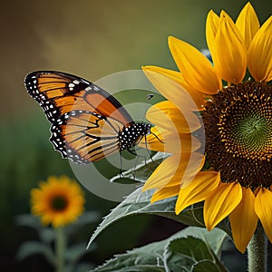sunflower with butterfly photo