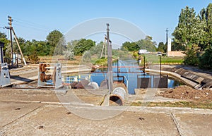 Agricultural canal or irrigation canal in a concrete wall Direct water to the farmer`s farmland in arid areas of risky farming