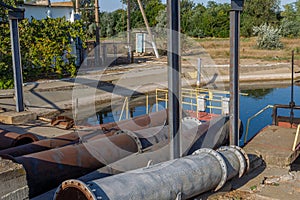 Agricultural canal or irrigation canal in a concrete wall Direct water to the farmer`s farmland in arid areas of risky farming