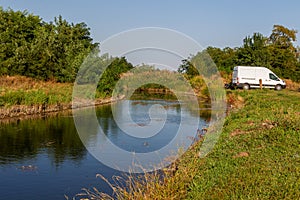 Agricultural canal or irrigation canal in a concrete wall Direct water to the farmer`s farmland in arid areas of risky farming