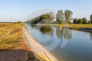 Agricultural canal or irrigation canal in a concrete wall Direct water to the farmer`s farmland in arid areas of risky farming