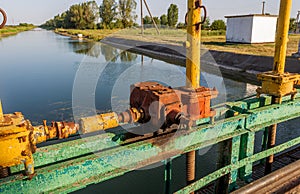 Agricultural canal or irrigation canal in a concrete wall Direct water to the farmer`s farmland in arid areas of risky farming