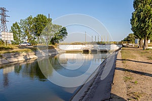 Agricultural canal or irrigation canal in a concrete wall Direct water to the farmer`s farmland in arid areas of risky farming