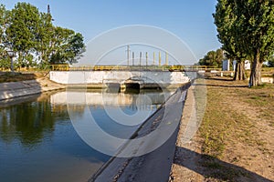 Agricultural canal or irrigation canal in a concrete wall Direct water to the farmer`s farmland in arid areas of risky farming