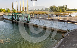 Agricultural canal or irrigation canal in a concrete wall Direct water to the farmer`s farmland in arid areas of risky farming