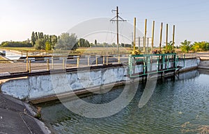 Agricultural canal or irrigation canal in a concrete wall Direct water to the farmer`s farmland in arid areas of risky farming