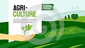 Agricultural company design template. Hand with plant sprout
