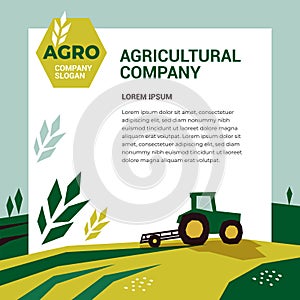 Agricultural company design template. Illustration of agriculture with tractor