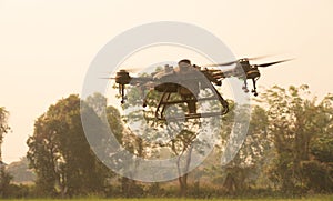 An agricultural drone while use to soil and field analysis.