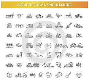 Agricultural and farming machines vector icons set