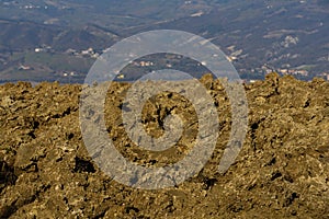 Agricultural field with plowed land