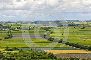 Agricultural fields landscape with dramatic sky