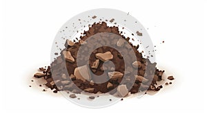 Agricultural, gardening, farm, nature environment design graphic element of a pile of soil, dirt heap on a white