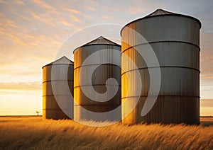 Agricultural grain silos in the field.