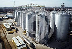 Agricultural grain silos in the field.