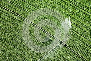 An agricultural irrigation system in an Idaho wheat field.