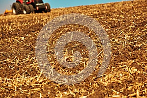 Agricultural Landscape. Tractor working on the