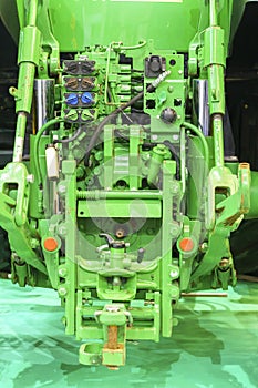 Agricultural machine for fertilizer application. Tractor for chemical treatment. Rear parking light. Fragment.