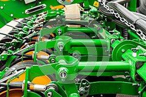 Agricultural machinery. Close-up of technical units and mechanisms of agricultural machinery. Springs and suspension