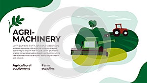 Agricultural machinery design template. Tractor and combine harvester on agricultural fields