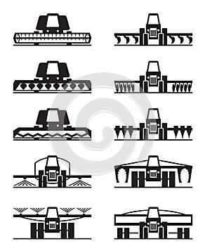 Agricultural machinery icon set photo