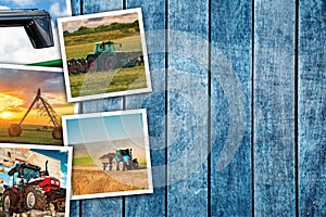 Agricultural machinery photo collage with copy space