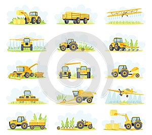 Agricultural Machinery and Vehicle for Field Farm Work Big Vector Set