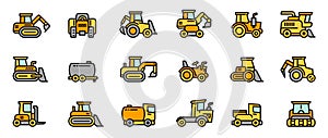 Agricultural machines icons set outline vector. Harvest combine