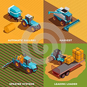 Agricultural Machines Isometric Concept Icons Set