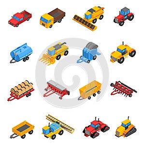 Agricultural Machines Isometric Icon Set