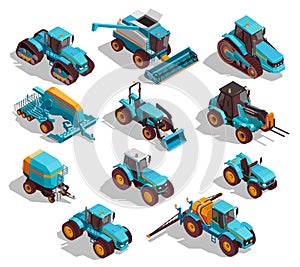 Agricultural Machines Isometric Icons Set