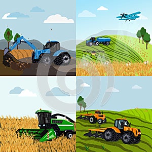 Agricultural Machines Square Compositions