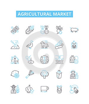 Agricultural market vector line icons set. Farming, Agriculture, Crop, Livelihood, Produce, Prices, Trade illustration