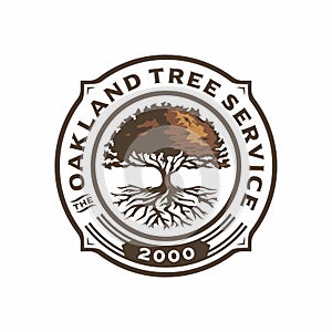Agricultural oak tree vintage logo badge illustration