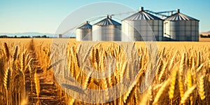 Agricultural Production Silos in Wheat Field