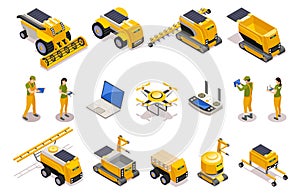 Agricultural Robots Isometric Icons